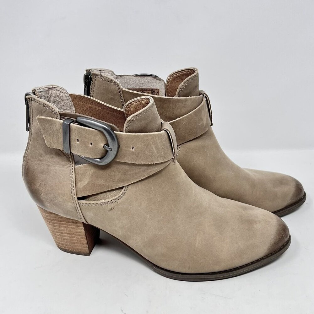 Vionic Rory Ankle Boots Taupe‎ Leather Women 10 M Orthotic BACK ZIPPER EUC